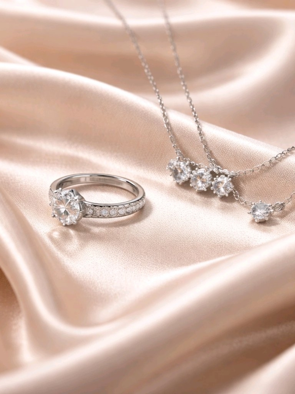 Mother's Day Sale-White Gold Filled Necklace& Bracelet, Ring and Earring